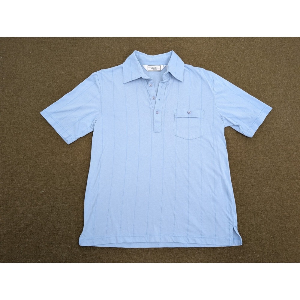 Classics By Palmland Shirt Mens Size Medium Polo Blue Pullover Buttons Pocket